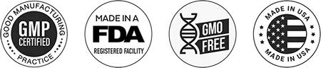 GlycoFree manufacturing credentials: GMP Certified, FDA Registered Facility, GMO Free, Made in USA